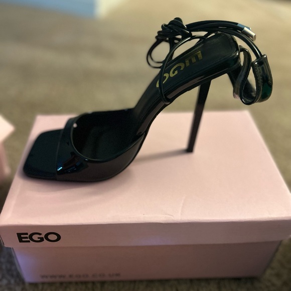 PAMELA LACE UP STRAPPY SQUARE PEEP TOE STILETTO HEEL IN BLACK PATENT - Picture 1 of 5